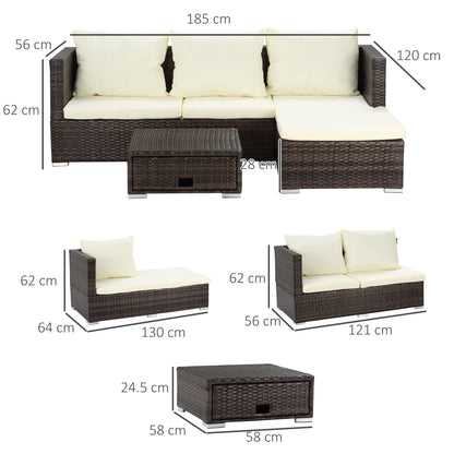 Lilisa Rattan Brown and Cream 3 Piece Garden Sofa Set With Storage Table