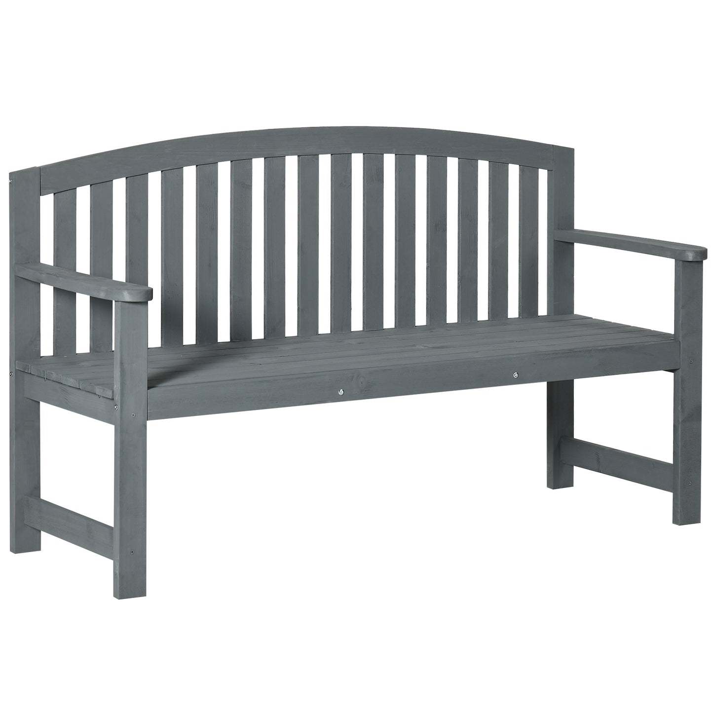 Tola 143cm Grey Wood 2 Seater Garden Bench With Armrests Slatted Frame