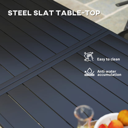Haba Steel Black Rectangular Outdoor Dining Table With Slatted Top For 6