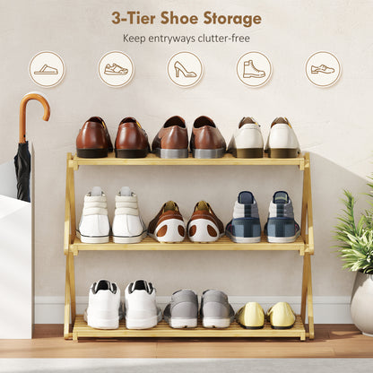 Palu Natural Bamboo 3 Tier Folding Shoe Rack