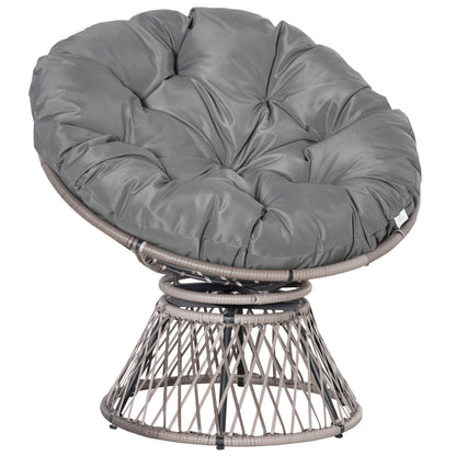 Rarare Grey Rattan Swivel Papasan Style Moon Chair With Oversized Cushion