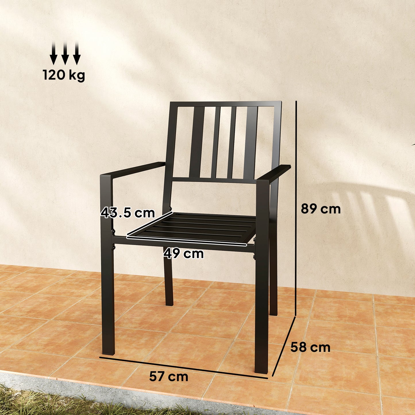 Moyolo Set of 2 Metal Black Minimalist Outdoor Garden Chairs