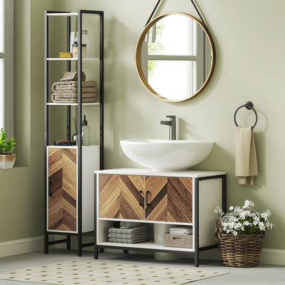 Saha Rato Rustic Cream White Under Sink Cabinet With Herringbone Doors And OFauxn Compartment