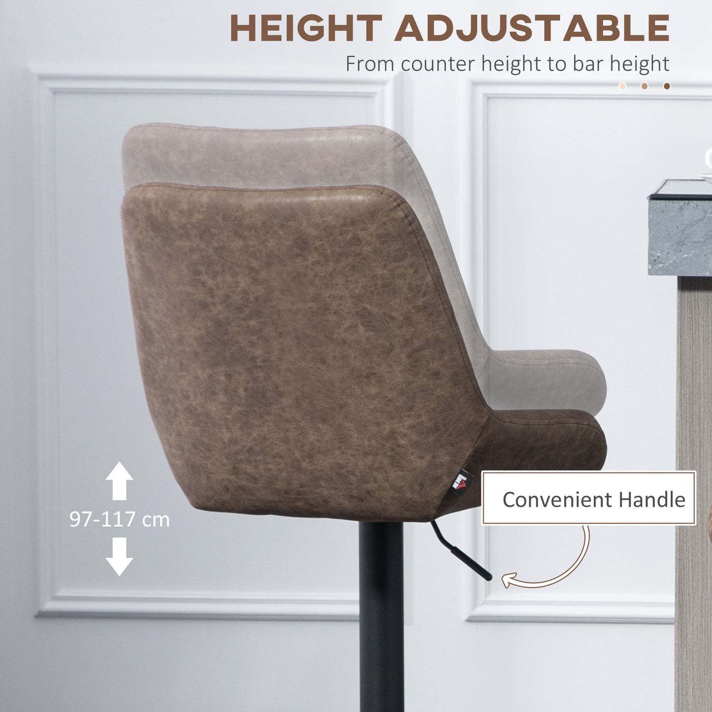 Lenozzo Faux Leather Brown Set Of 2 Retro Style Bar Stools With Padded Seats