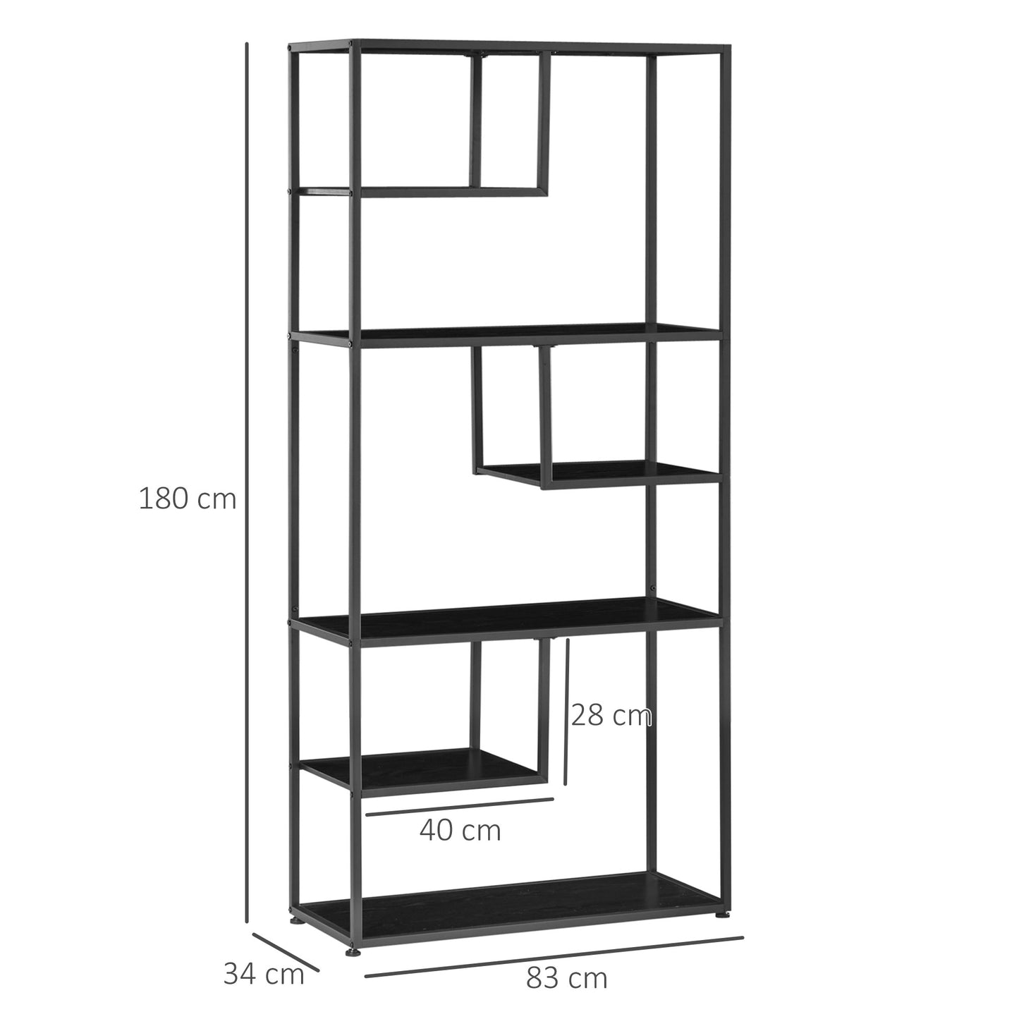 Eldora Metal Black 7 Tier Industrial Display Bookcase