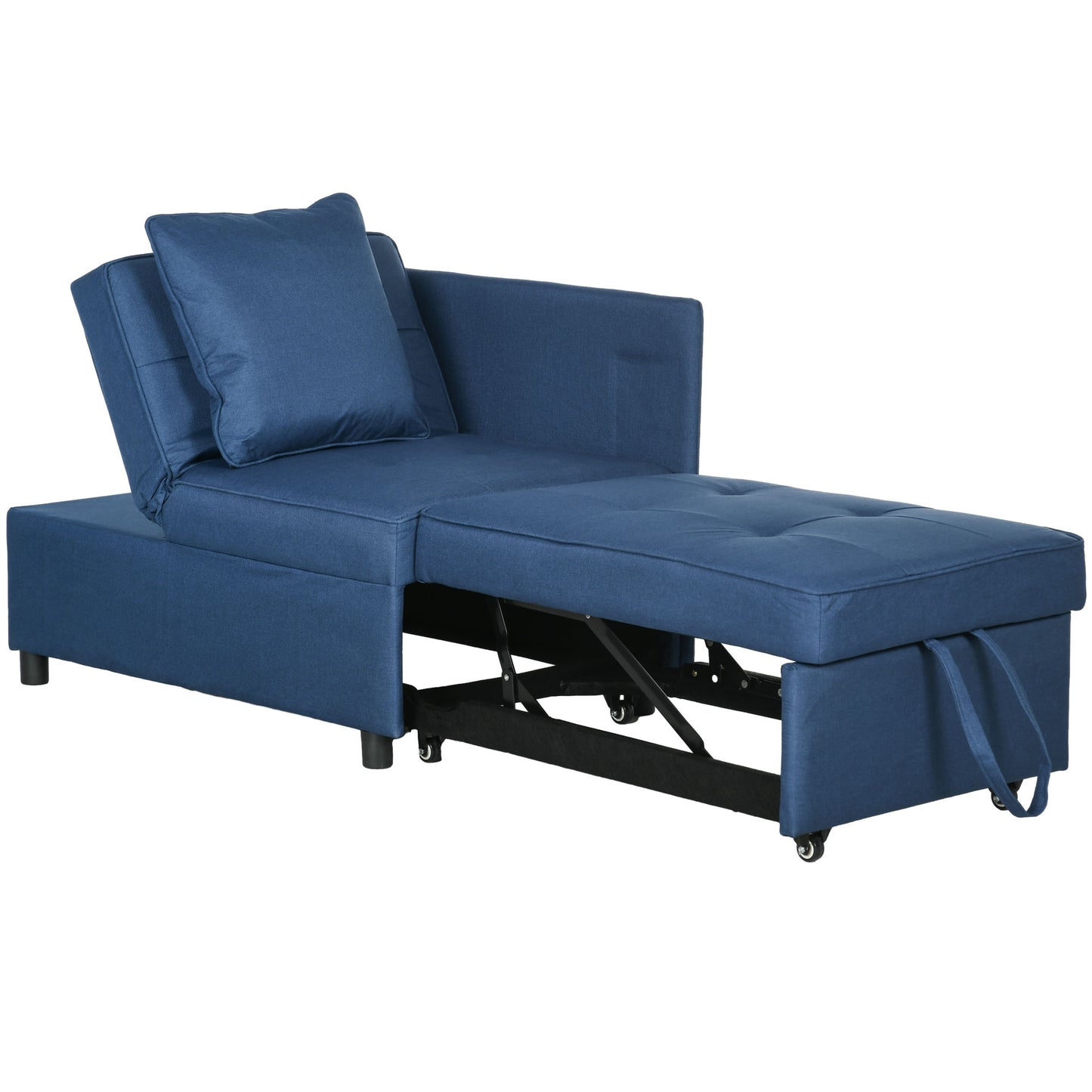 Sumima Fabric Blue 3 In One Convertible Single Sofa Bed With 5 Position Adjustable Back