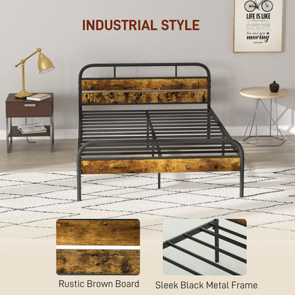 Marera 4FT6 Industrial Double Bed Frame Metal Black and Brown