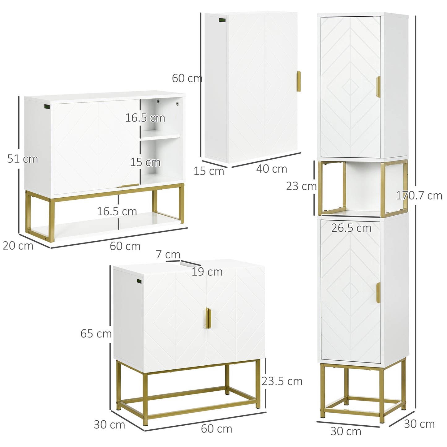 Kelano Disu 4 Piece Bathroom Furniture Set With Tall Cabinet Under Sink Unit And Wall Cabinets White