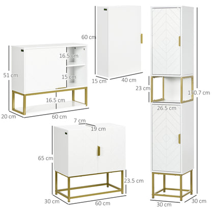 Kelano Disu 4 Piece Bathroom Furniture Set With Tall Cabinet Under Sink Unit And Wall Cabinets White