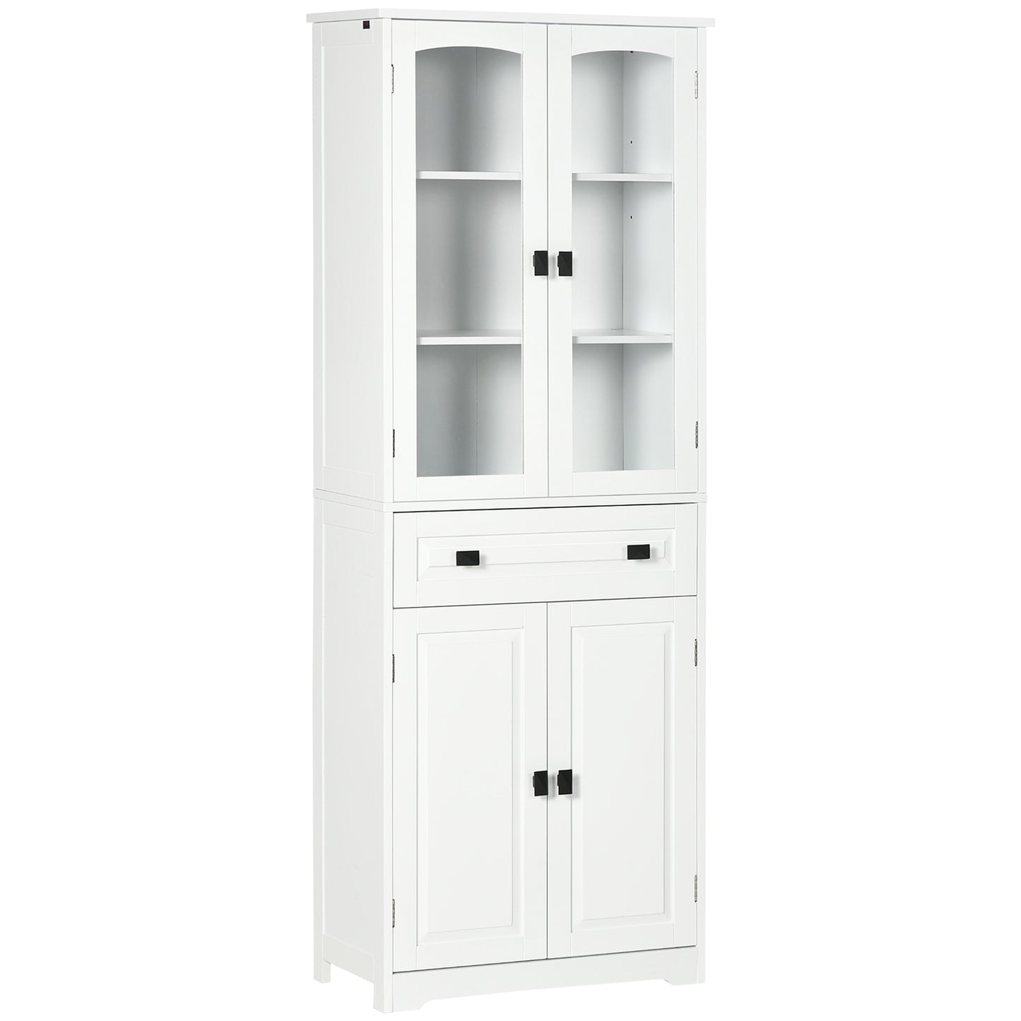 Cotase 160cm Wooden White Kitchen Cupboard With Adjustable Shelves Drawer And Glass Door