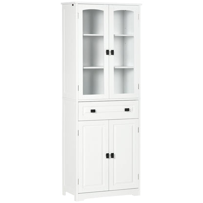 Cotase 160cm Wooden White Kitchen Cupboard With Adjustable Shelves Drawer And Glass Door
