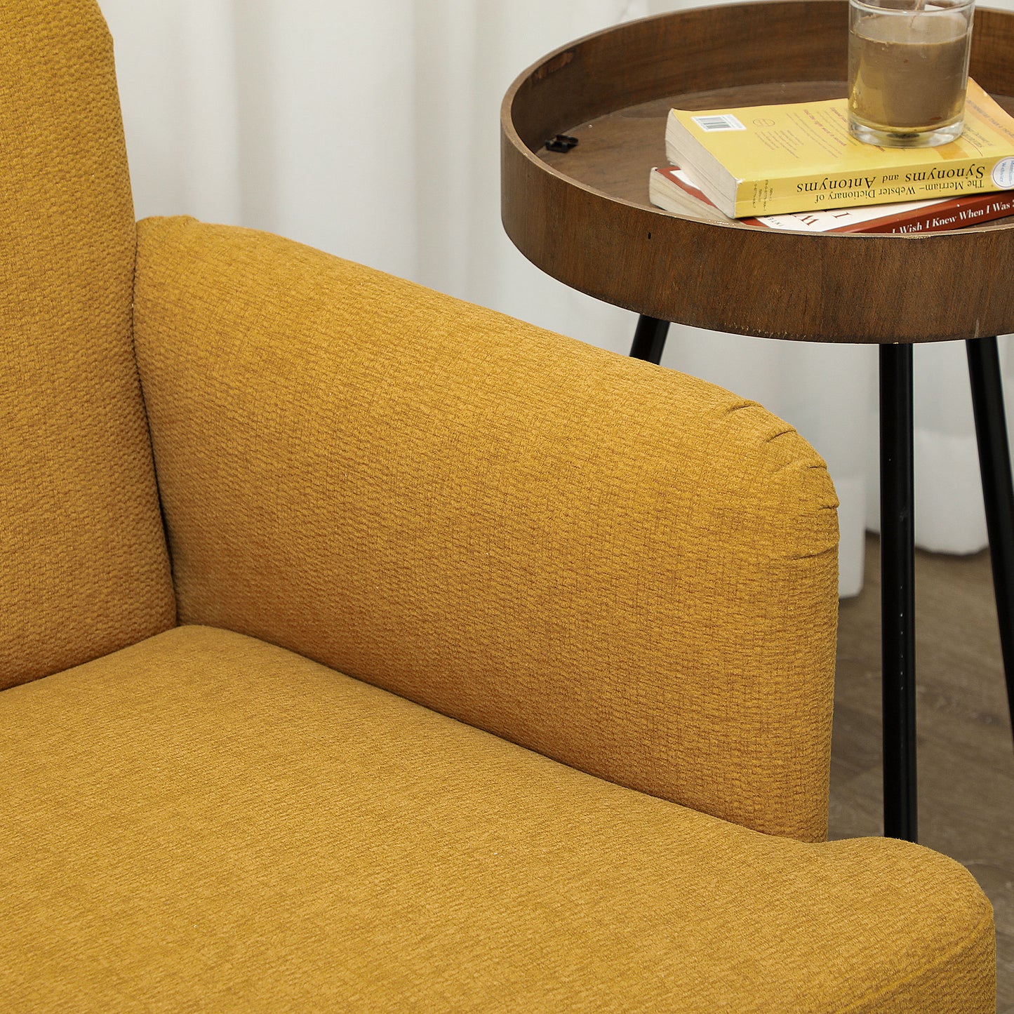 Rorore Yoro Velvet Yellow Compact 2 Seater Sofa With Extra Thick Padding And Wooden Legs