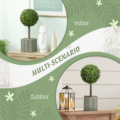 Moeldi Viso Set Of 2 Artificial Boxwood Topiary Balls With Woven Pots And Fauxbble Detail H8 50cm