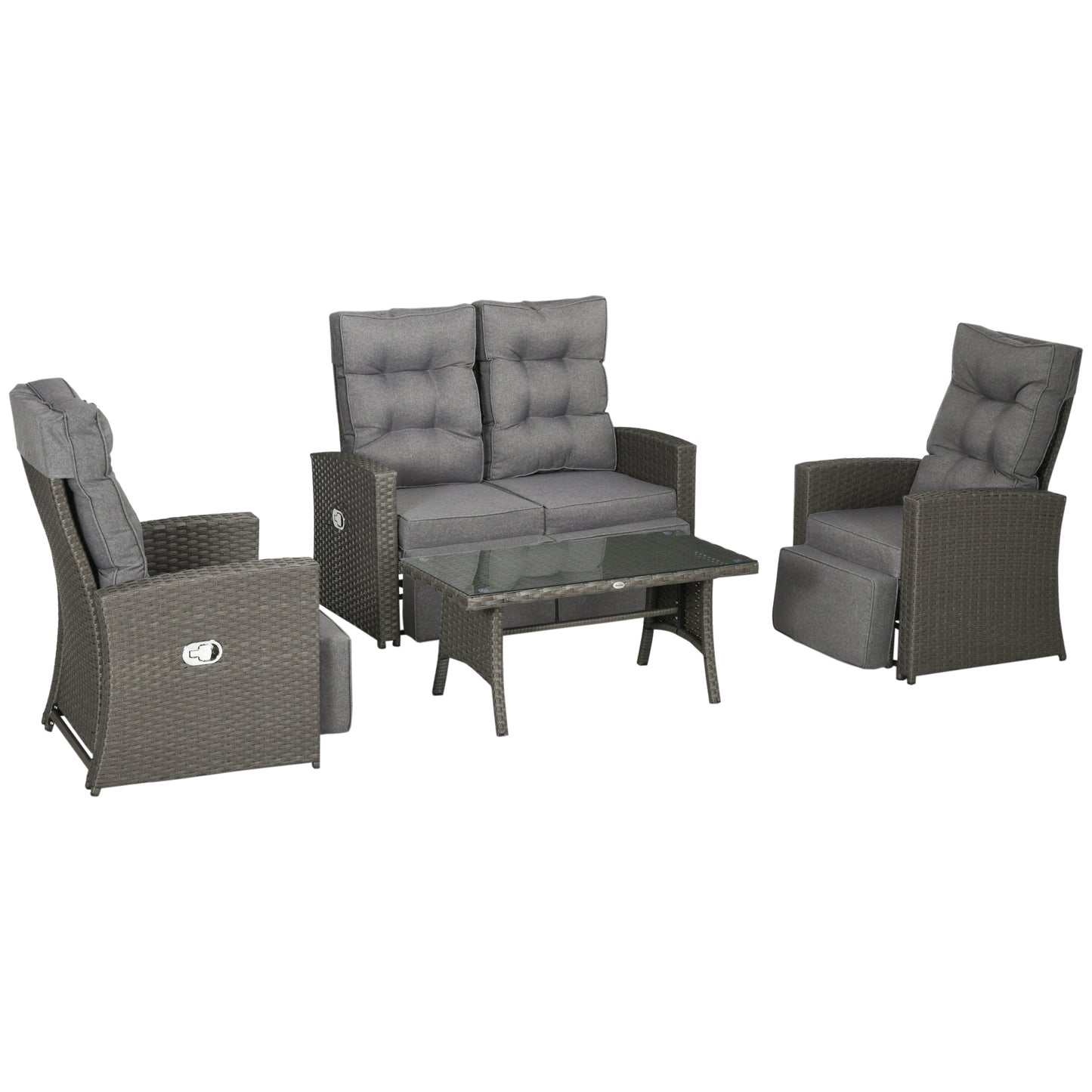 Rayo Grey Rattan 4 Seater Outdoor Sofa Set With Glass Top Table