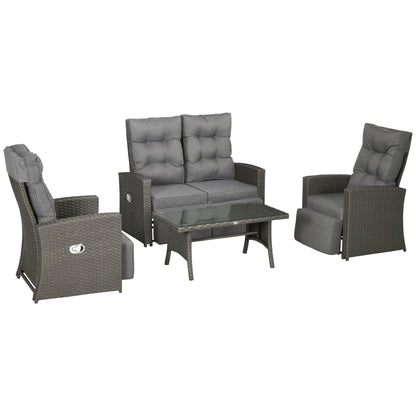 Rayo Grey Rattan 4 Seater Outdoor Sofa Set With Glass Top Table