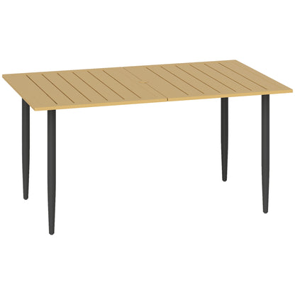 Safafa 150cm Metal Brown Rectangular Garden Dining Table With Slatted Top And Parasol Hole