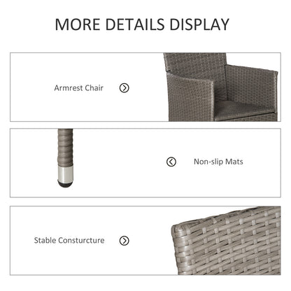 Sevaka Set Of 2 Rattan Grey Outdoor Dining Armchairs With Cushions And Armrests