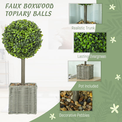 Moeldi Viso Set Of 2 Artificial Boxwood Topiary Balls With Woven Pots And Fauxbble Detail H8 50cm