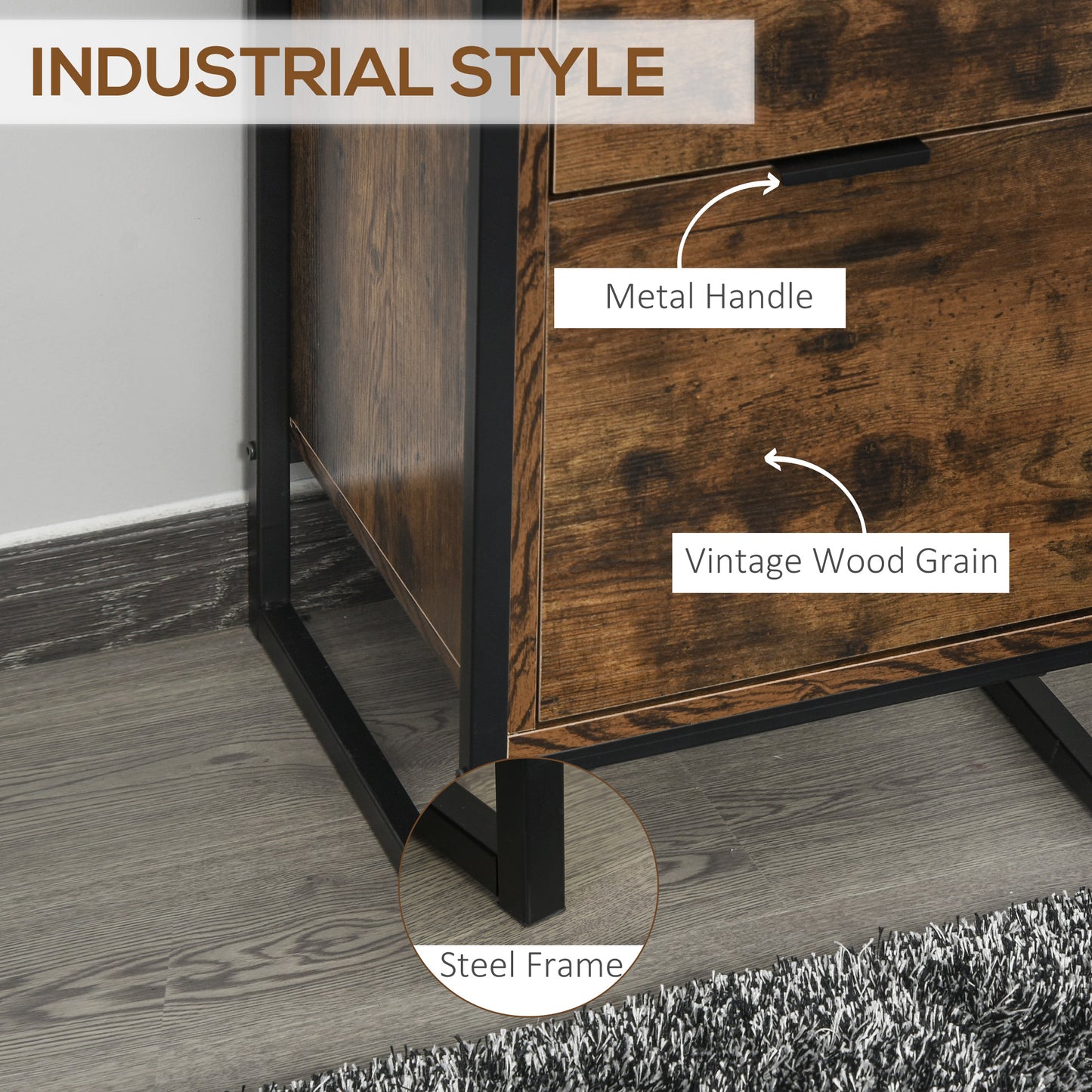 Miri Black Metal And Wooden Rustic Brown Industrial 3 Drawer Chest