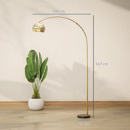 Ketota Gold Metal And Black Marble Arc Bell Floor Lamp With Adjustable Shade