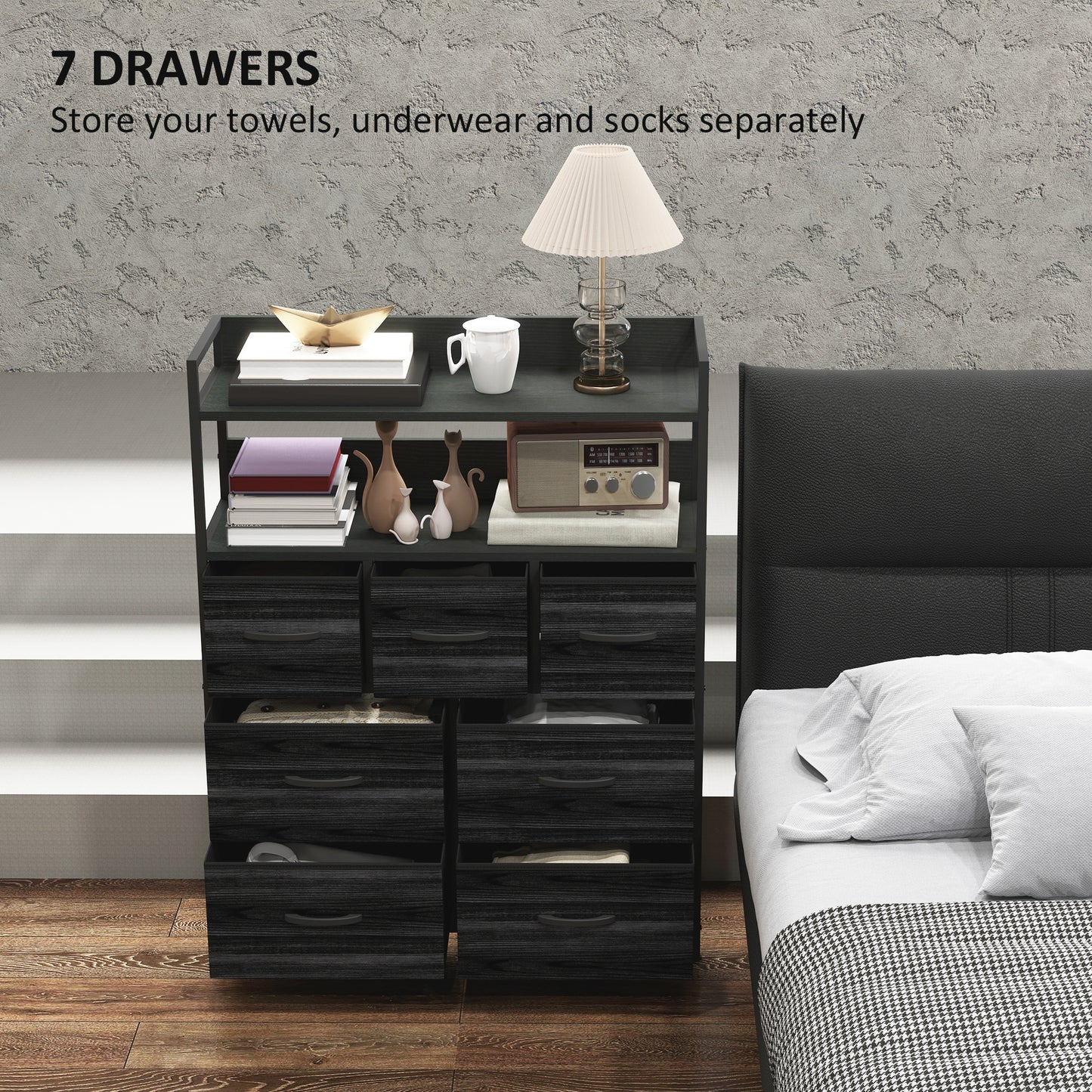 Latoli Fabric And Wood Black 7 Drawer Rustic Storage Chest
