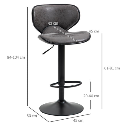 Cotavi Faux Leather Dark Grey Adjustable Kitchen Bar Chairs Set Of 2 With Padded Seats