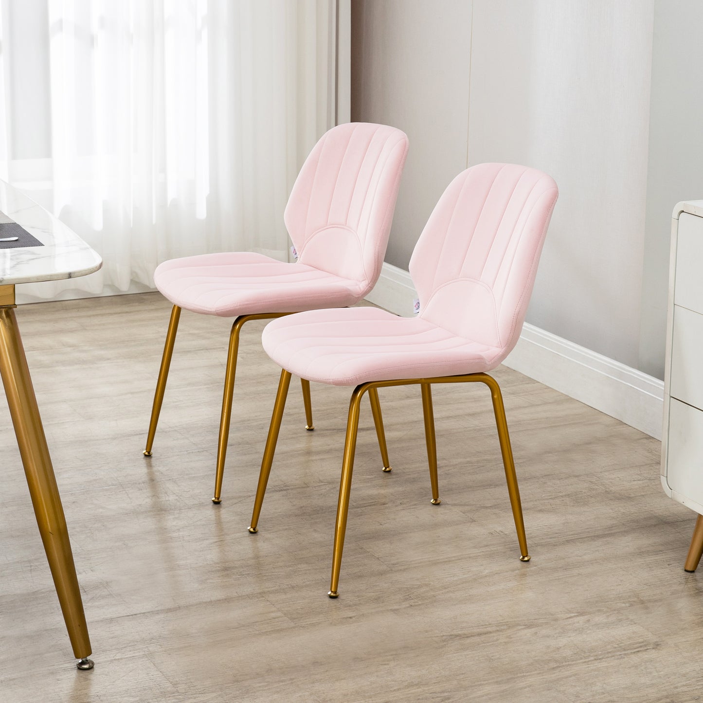 Hana Velvet Pink Dining Chairs Set Of 2 With Padded Seat And Steel Legs
