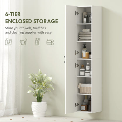 Larena Wall Mounted Slim Bathroom Storage Cabinet With Soft Close Hinges And Double Doors White