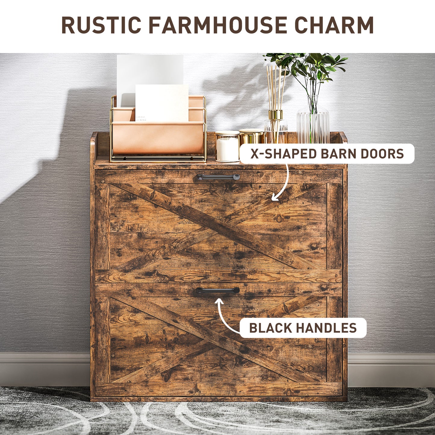 Banone Wooden Rustic Brown Narrow Shoe Cabinet With 2 Flip Drawers and Shelf