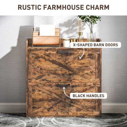 Banone Wooden Rustic Brown Narrow Shoe Cabinet With 2 Flip Drawers and Shelf