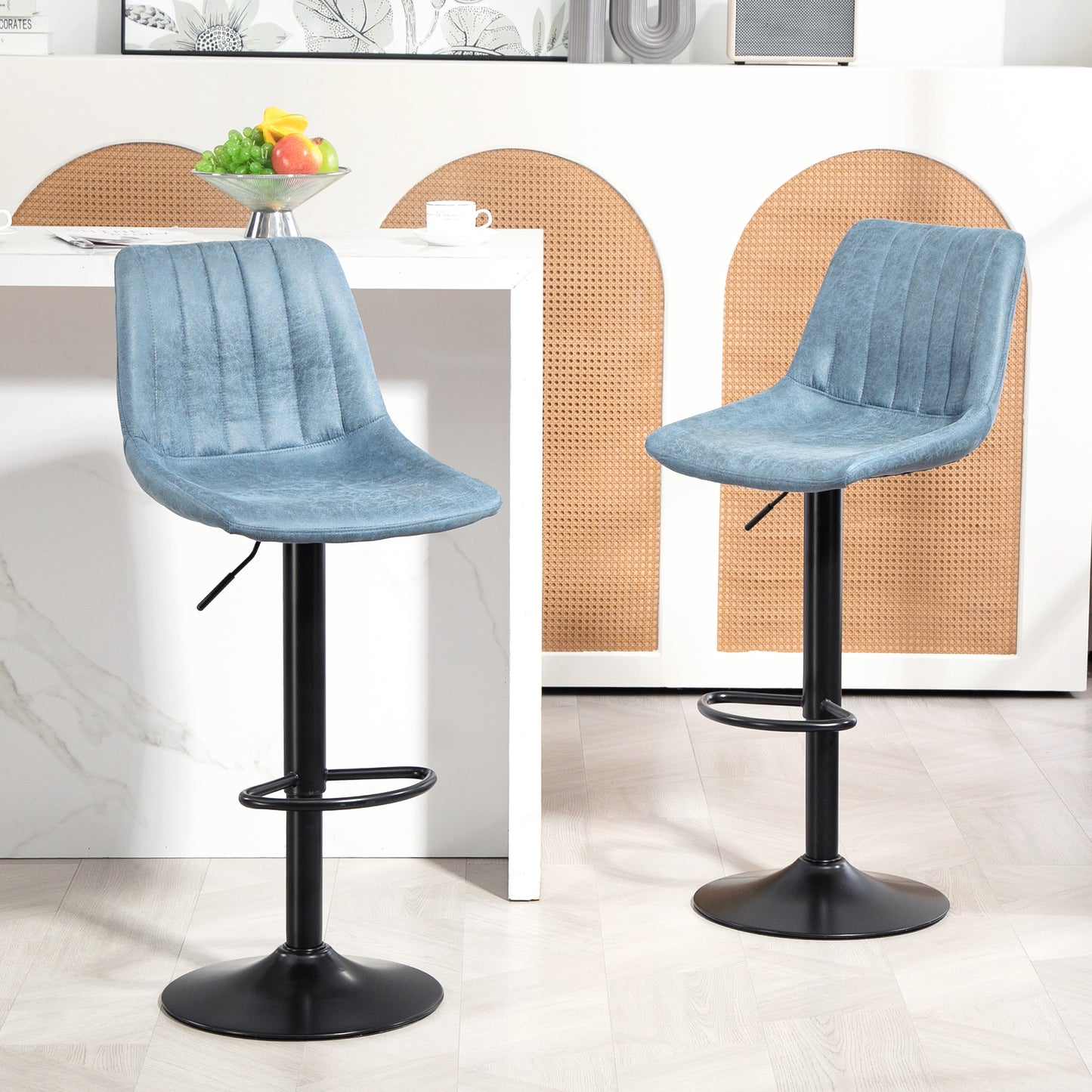 Bakana Fabric Blue Retro Tub Style Bar Stools Set Of 2 With Padded Seats