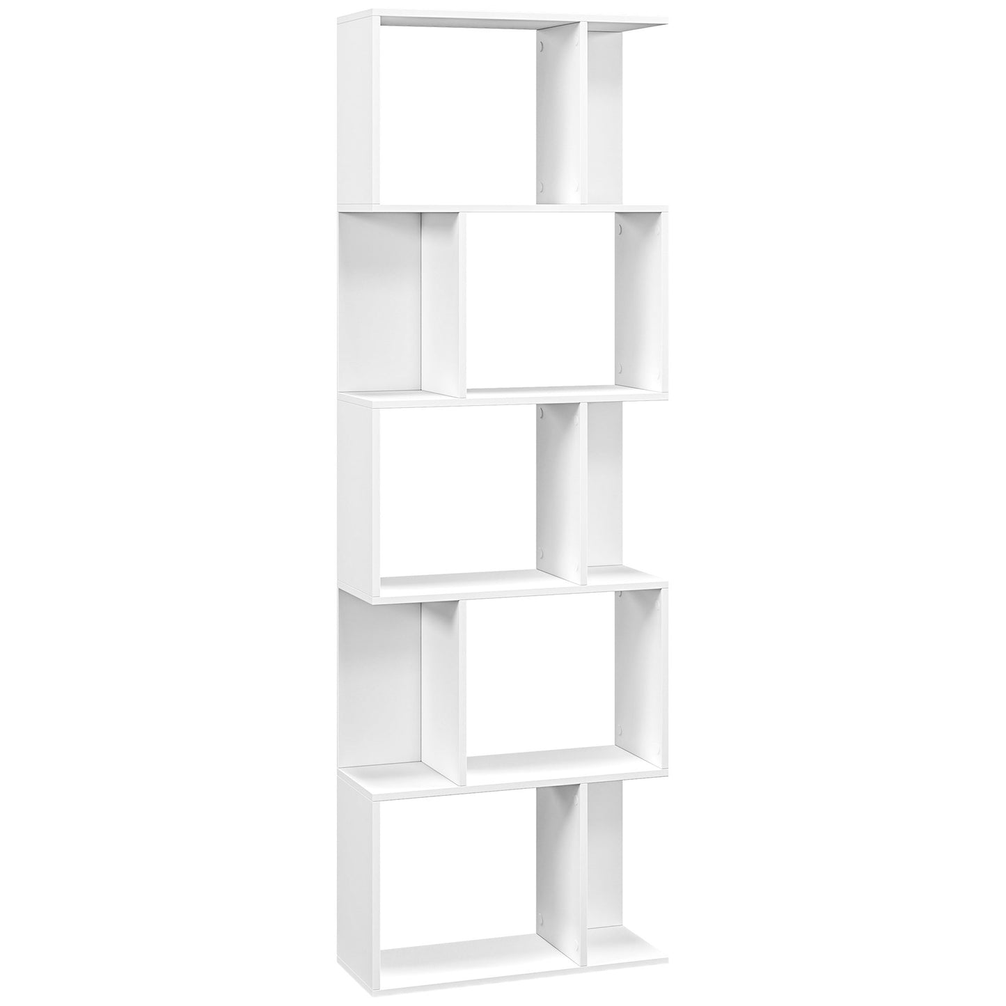 Matosu Wood White 5 Tier S ShaFauxd Freestanding Bookcase Display Unit