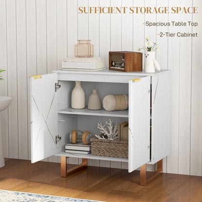 Redi Sora White And Gold Elegant Sideboard With Ribbed Finish