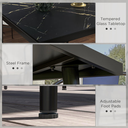 Zive 4 Seater Steel Black Square Outdoor Dining Table With Marble Effect Glass Top