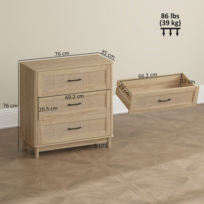 Zima Wood Oak Finish 3 Drawer Storage Chest 76 cm Wide