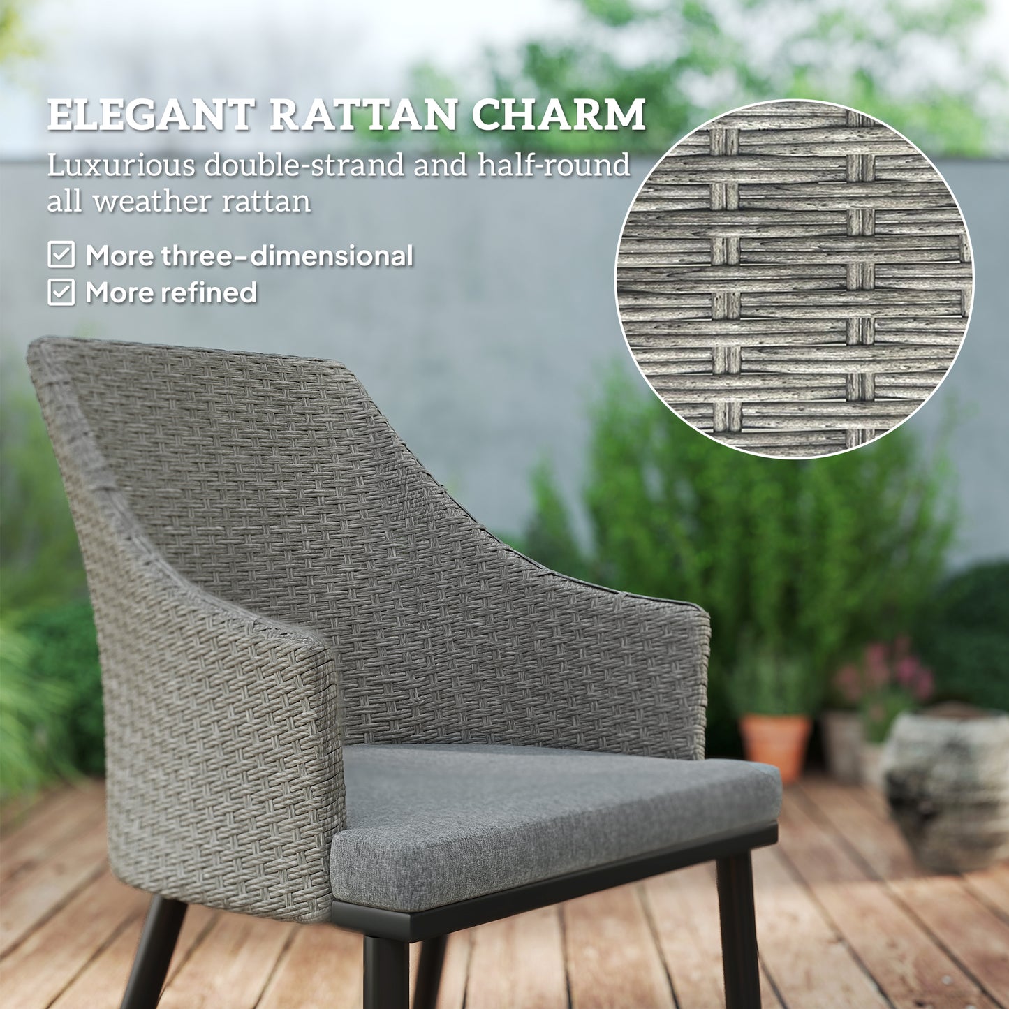 Kenere Rattan Grey 6 Seater Outdoor Dining Set With Armchairs And Slatted Table Parasol Hole