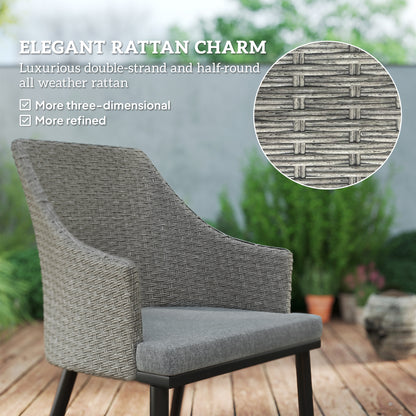 Kenere Rattan Grey 6 Seater Outdoor Dining Set With Armchairs And Slatted Table Parasol Hole