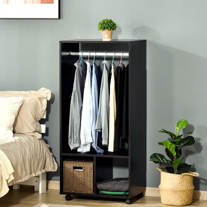 Beladell Small Black Open Wardrobe On Lockable Wheels With Hanging Rail And 2 Shelves