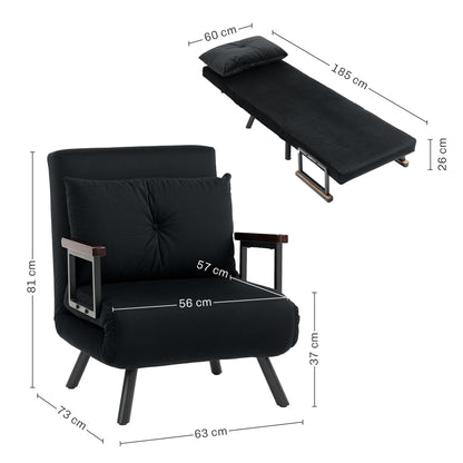 Nenoli Velvet Black 4 In One Convertible Single Chair Bed With Cushion