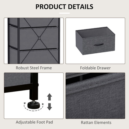 Ralora Metal And Fabric Dark Grey 5 Drawer Industrial Storage Dresser With Steel Frame