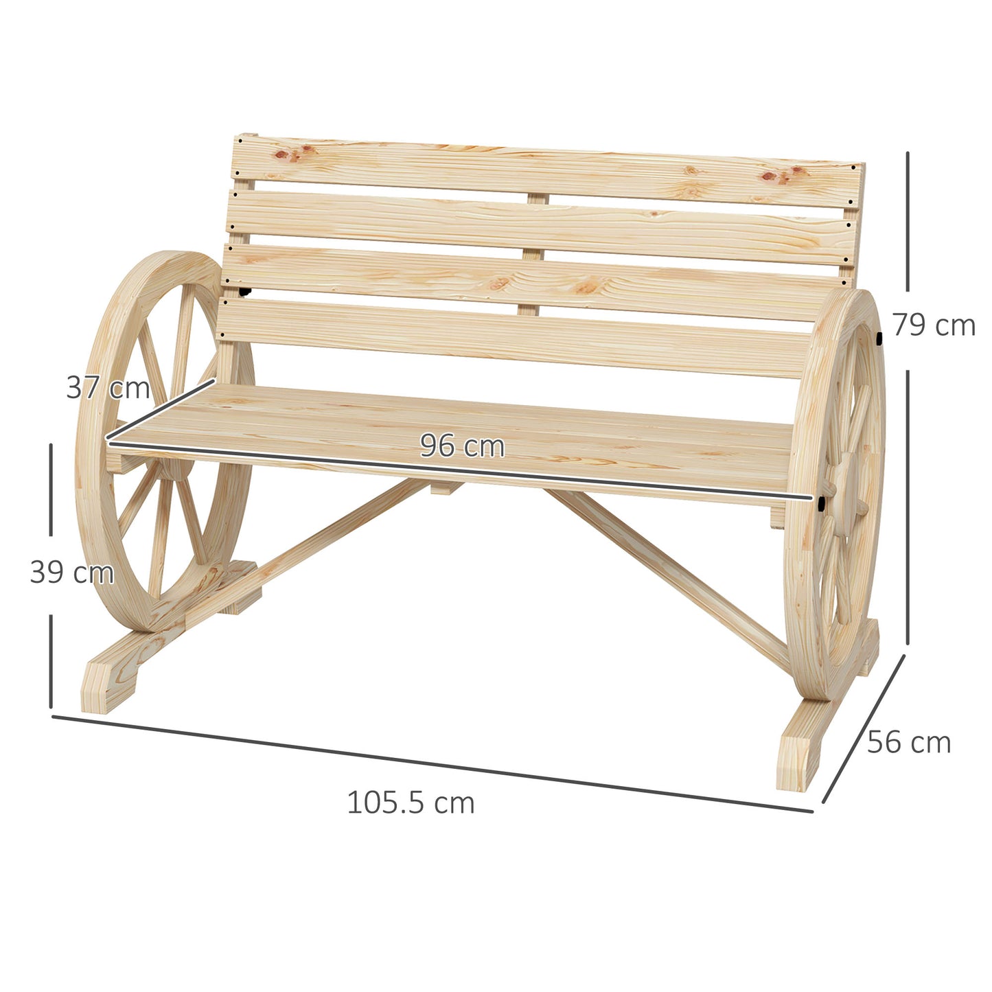 Hata Zilu Wood Natural Rustic Wagon Wheel Style Garden Bench With Armrests
