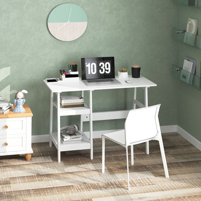 Hakeka 106cm White Wooden Compact Desk With Bookshelf Storage