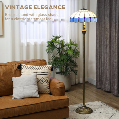 Luel Metal And Glass Bronze And Blue Tiffany Style Floor Lamp With Handcrafted Shade