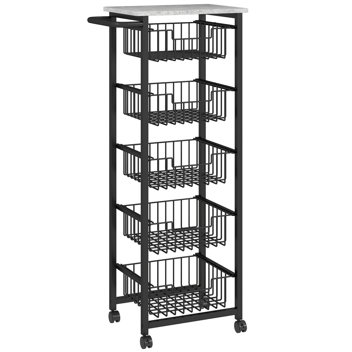Sucora Metal Grey And Black 5 Basket Mobile Kitchen Trolley With Locking Wheels