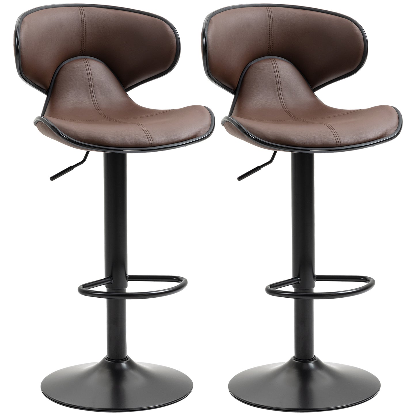 Mifaro Set Of 2 Brown Adjustable Swivel Bar Stools With Steel Frame And Footrest
