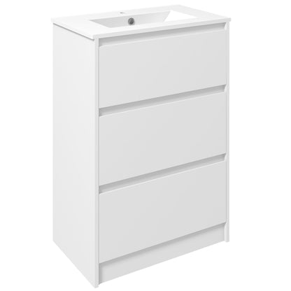 Nilute Floor Standing Bathroom Vanity Unit With Basin And 2 Drawers High Gloss White 600mm