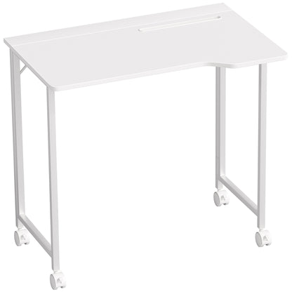 Veso 80cm Wooden White Folding Desk Lockable Wheels
