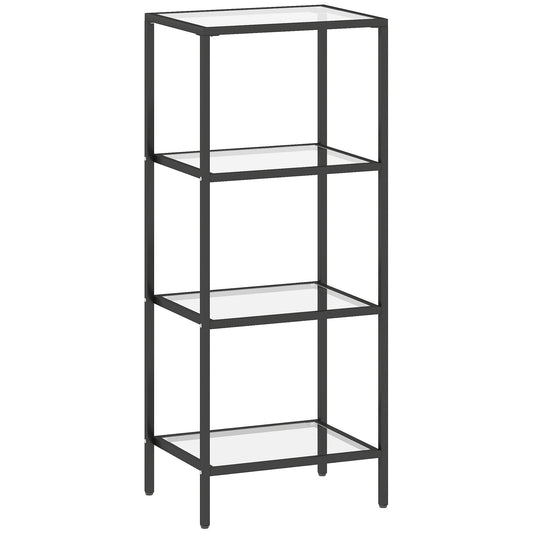 Elso Hamo Metal And Glass Black 4 Tier Vertical Shelving Unit For Living And Office Use