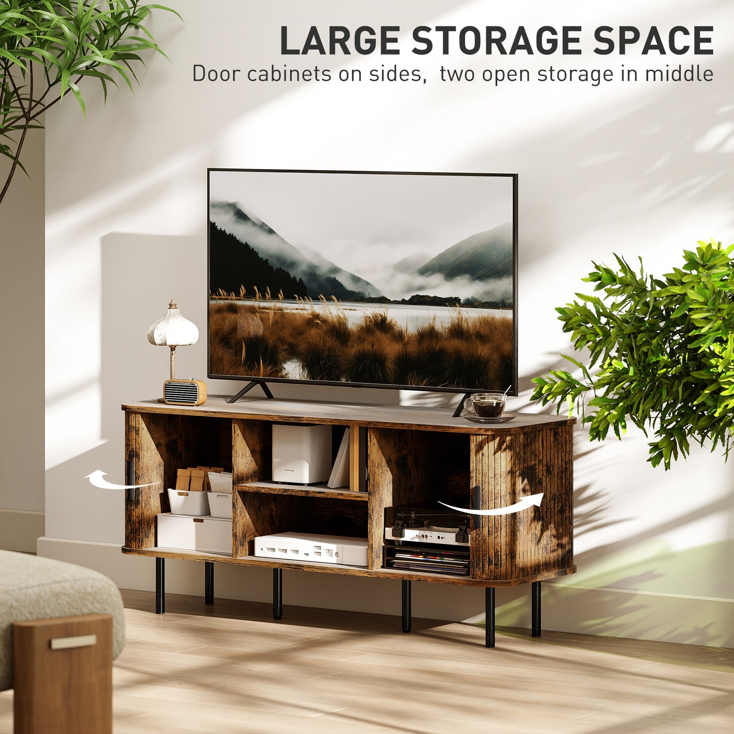 Avaniva 120cm Rustic Brown TV Console With Sliding Doors and Shelf For Screens Up To 55 Inches
