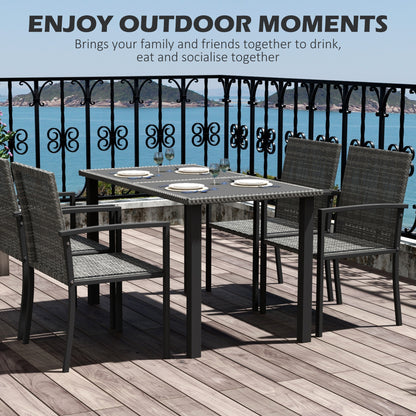 Pakeri Dark Grey Rattan 4 Seater Outdoor Dining Set With Tempered Glass Table And Chairs